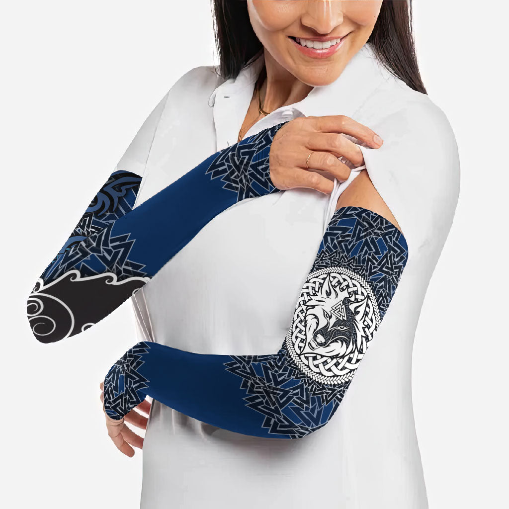 Viking Wolf and Valknut Arm Sleeves Nordic Knotwork Rune Illustration
