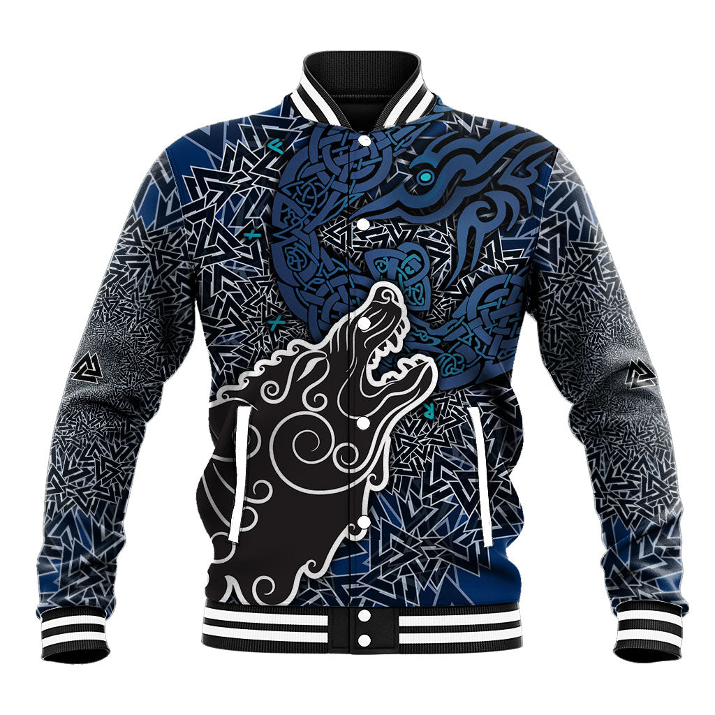 Viking Wolf and Valknut Baseball Jacket Nordic Knotwork Rune Illustration