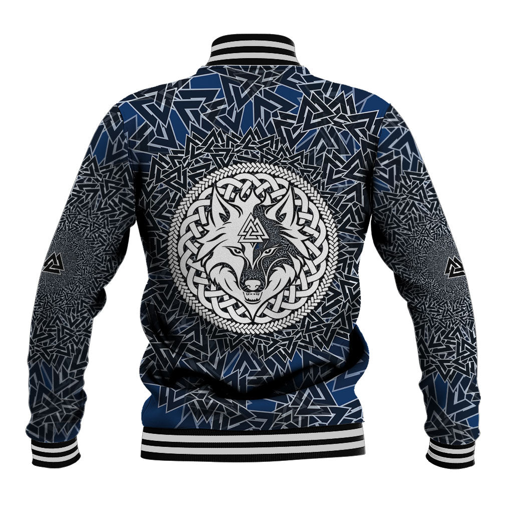 Viking Wolf and Valknut Baseball Jacket Nordic Knotwork Rune Illustration