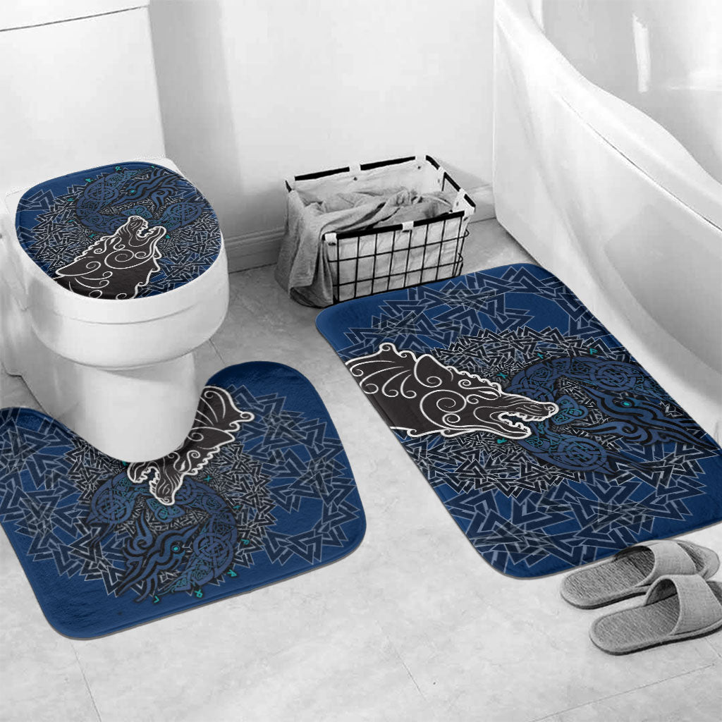 Viking Wolf and Valknut Bathroom Set Nordic Knotwork Rune Illustration