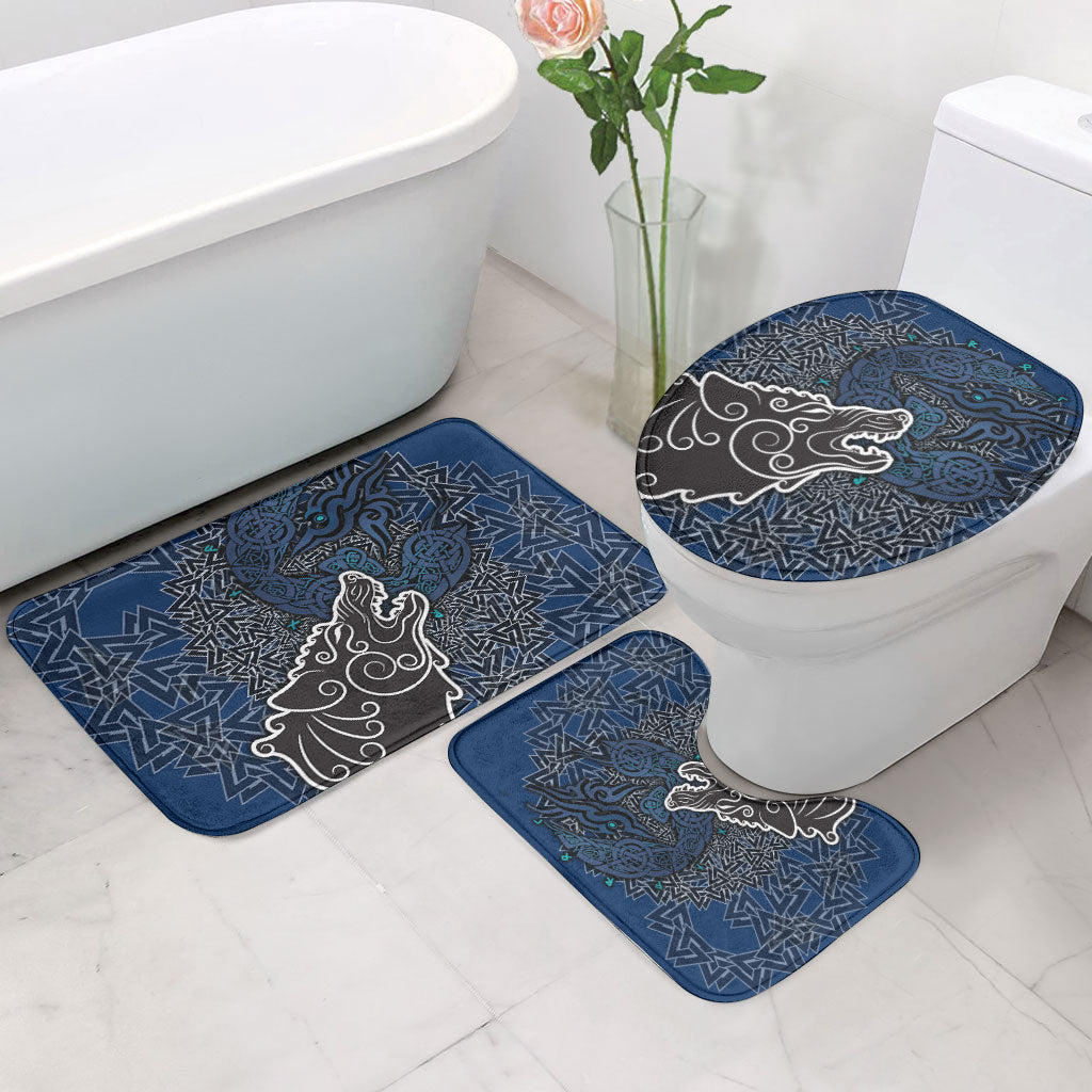 Viking Wolf and Valknut Bathroom Set Nordic Knotwork Rune Illustration