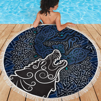 Viking Wolf and Valknut Beach Blanket Nordic Knotwork Rune Illustration