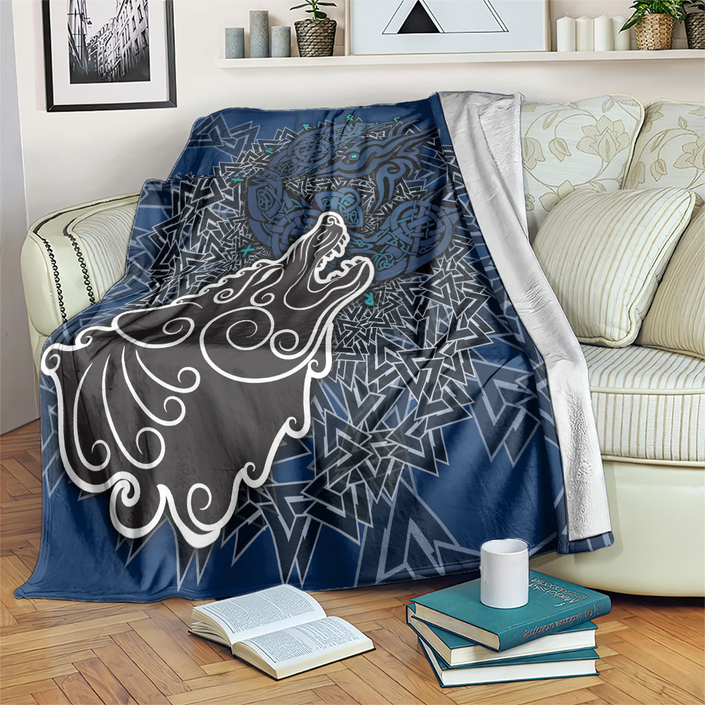 Viking Wolf and Valknut Blanket Nordic Knotwork Rune Illustration