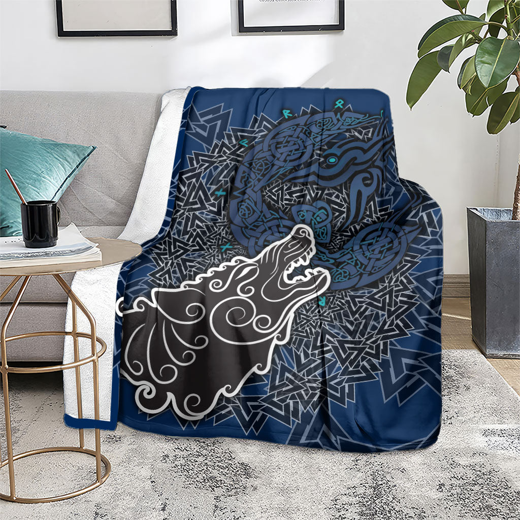 Viking Wolf and Valknut Blanket Nordic Knotwork Rune Illustration