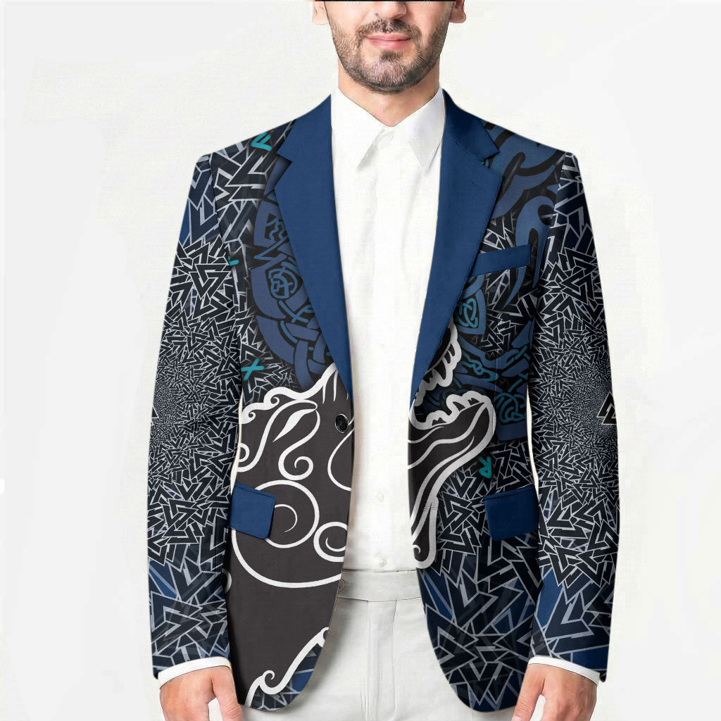Viking Wolf and Valknut Blazer Nordic Knotwork Rune Illustration