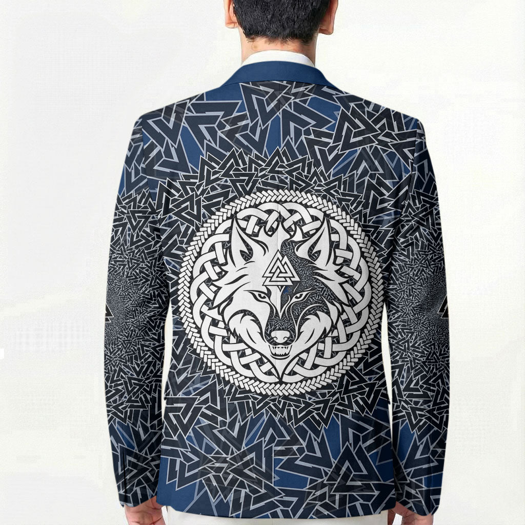 Viking Wolf and Valknut Blazer Nordic Knotwork Rune Illustration