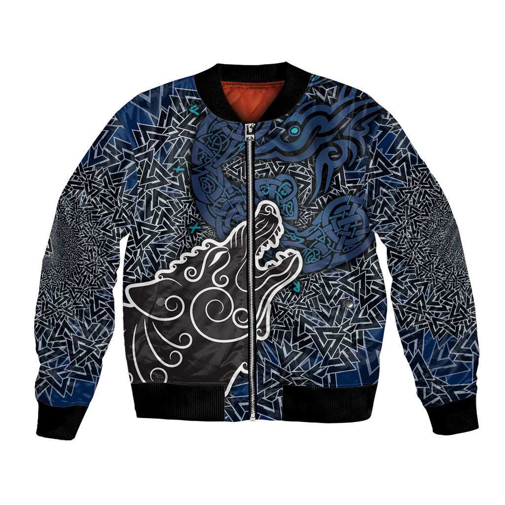 Viking Wolf and Valknut Bomber Jacket Nordic Knotwork Rune Illustration