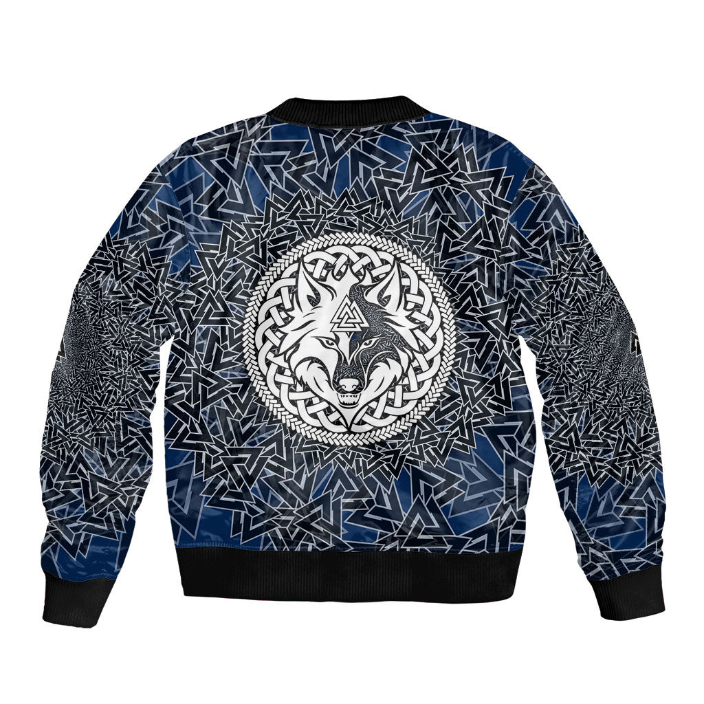 Viking Wolf and Valknut Bomber Jacket Nordic Knotwork Rune Illustration