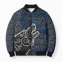Viking Wolf and Valknut Bomber Puffer Jacket Nordic Knotwork Rune Illustration