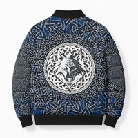Viking Wolf and Valknut Bomber Puffer Jacket Nordic Knotwork Rune Illustration