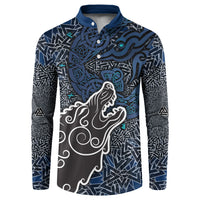 Viking Wolf and Valknut Button Sweatshirt Nordic Knotwork Rune Illustration
