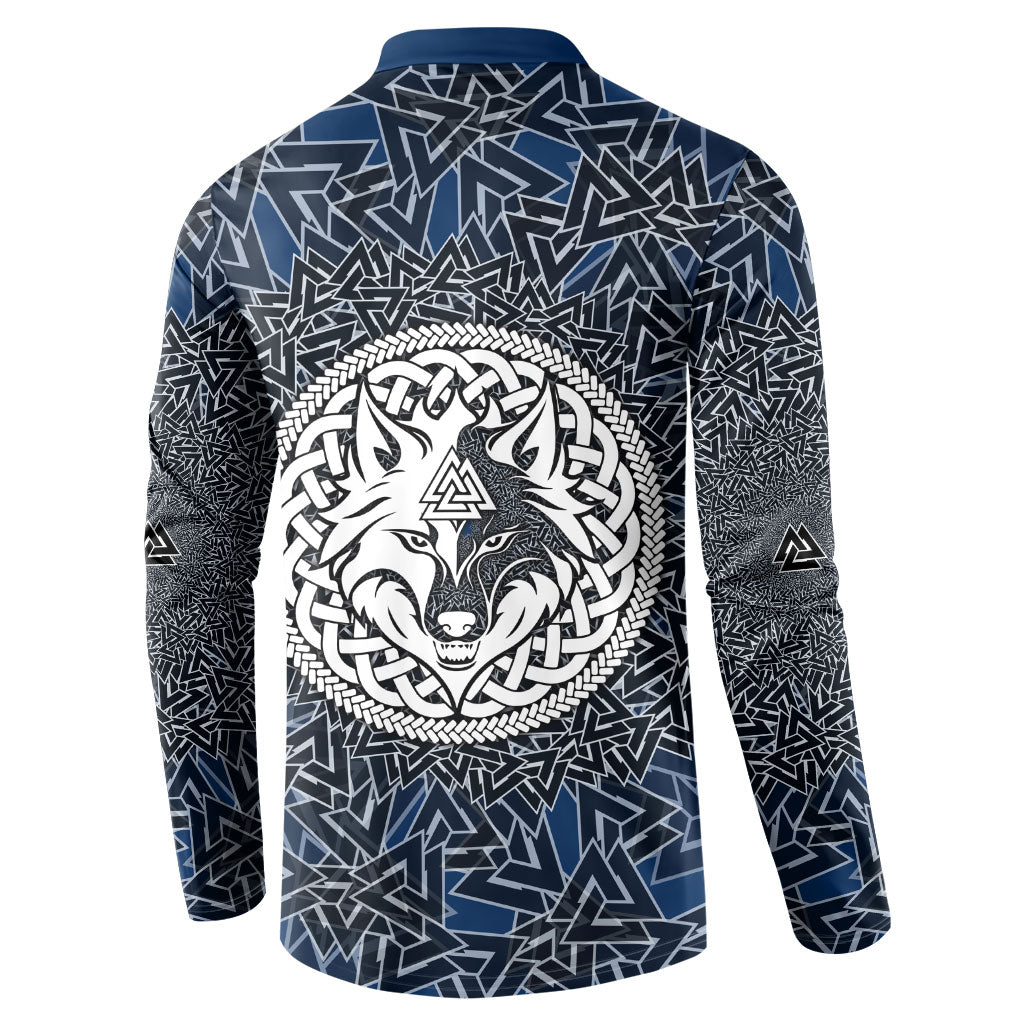 Viking Wolf and Valknut Button Sweatshirt Nordic Knotwork Rune Illustration