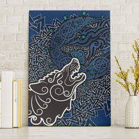 Viking Wolf and Valknut Canvas Wall Art Nordic Knotwork Rune Illustration