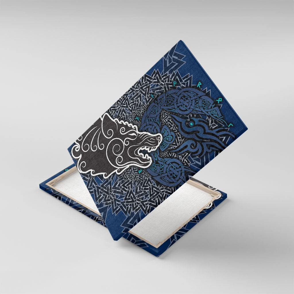 Viking Wolf and Valknut Canvas Wall Art Nordic Knotwork Rune Illustration