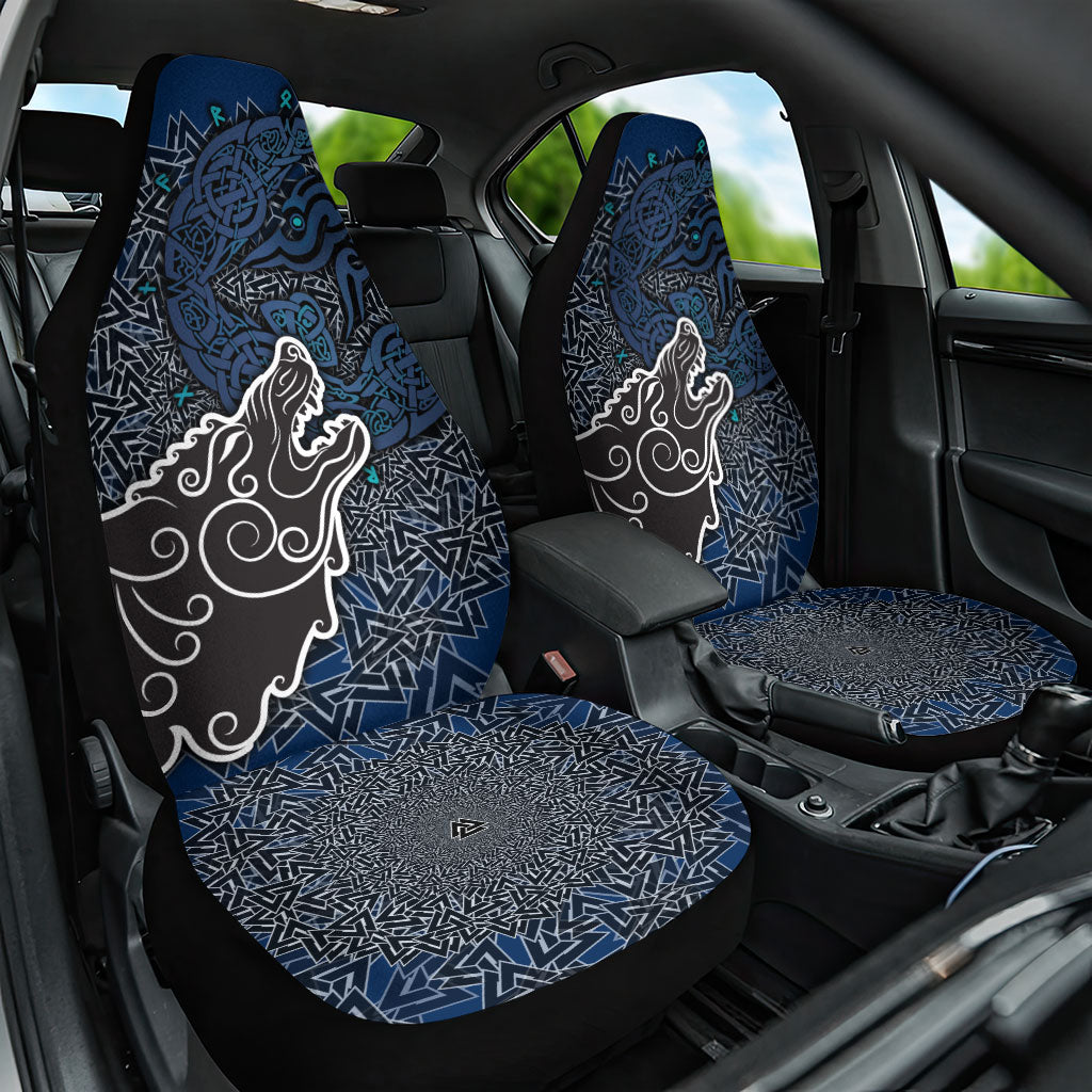 Viking Wolf and Valknut Car Seat Cover Nordic Knotwork Rune Illustration