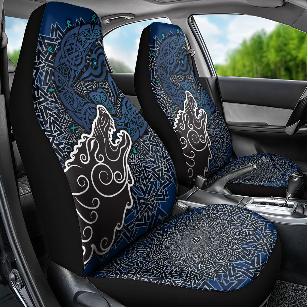 Viking Wolf and Valknut Car Seat Cover Nordic Knotwork Rune Illustration
