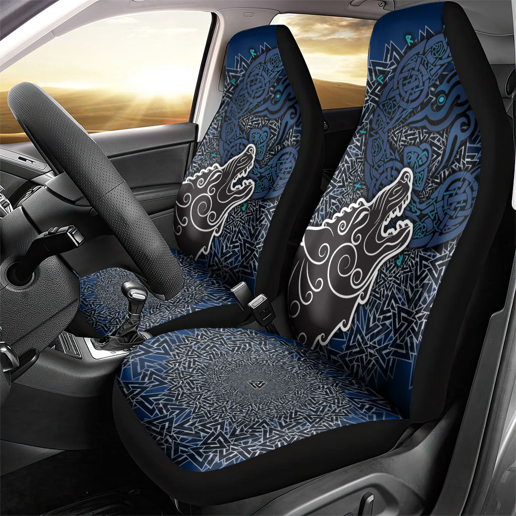 Viking Wolf and Valknut Car Seat Cover Nordic Knotwork Rune Illustration