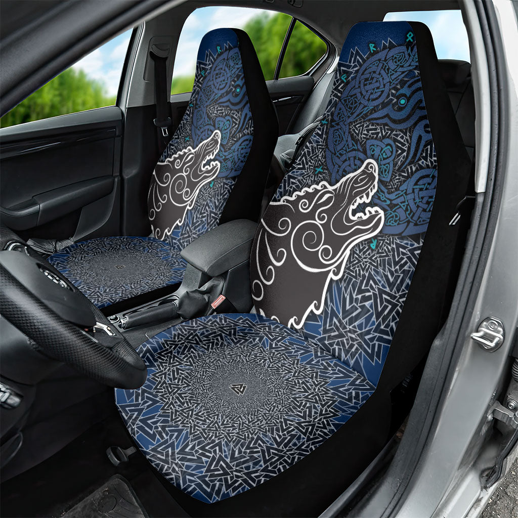 Viking Wolf and Valknut Car Seat Cover Nordic Knotwork Rune Illustration
