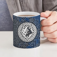 Viking Wolf and Valknut Ceramic Mug Nordic Knotwork Rune Illustration