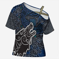 Viking Wolf and Valknut Cross Shoulder Shirt Nordic Knotwork Rune Illustration