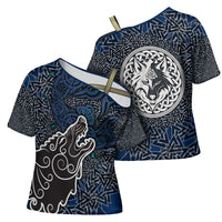 Viking Wolf and Valknut Cross Shoulder Shirt Nordic Knotwork Rune Illustration