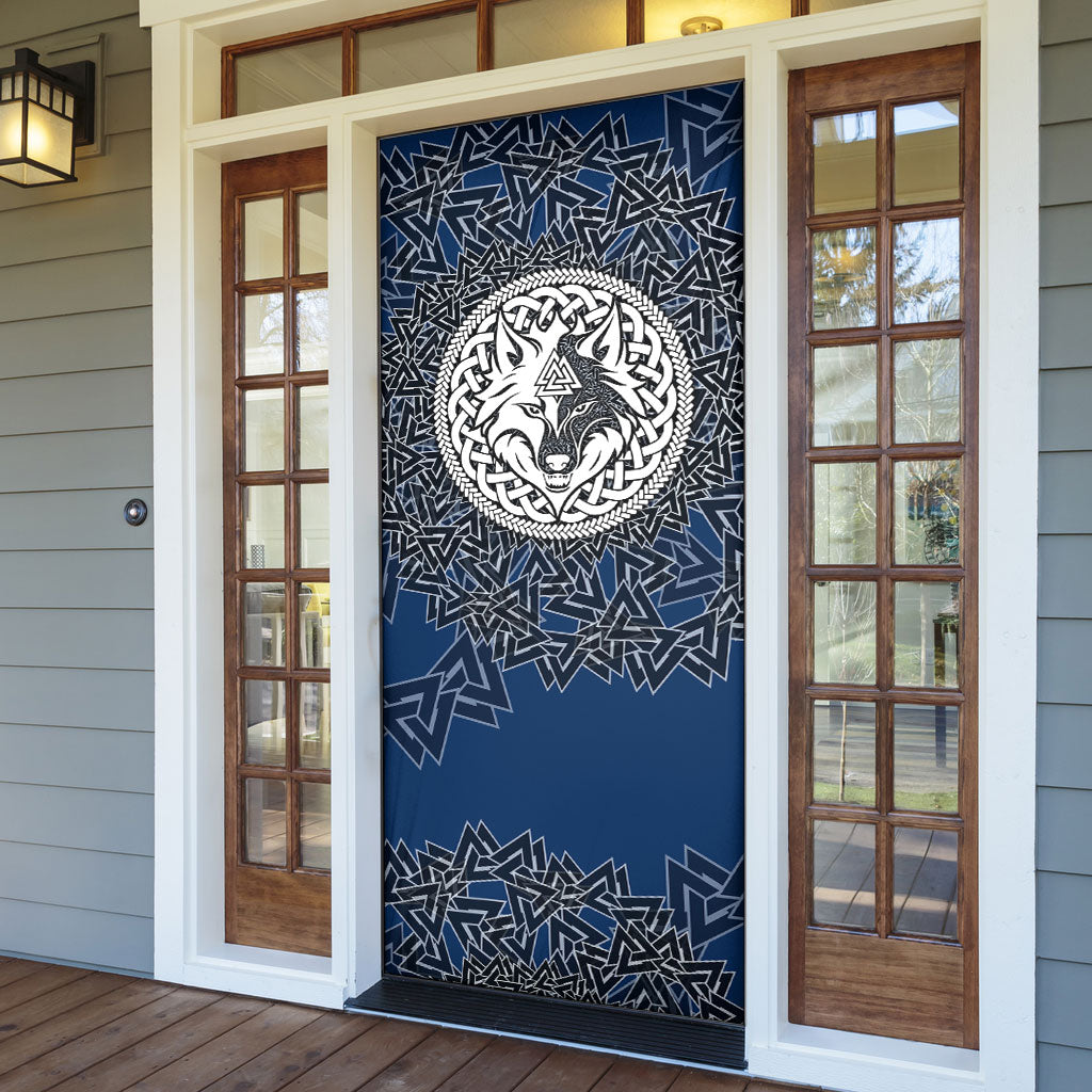 Viking Wolf and Valknut Door Cover Nordic Knotwork Rune Illustration