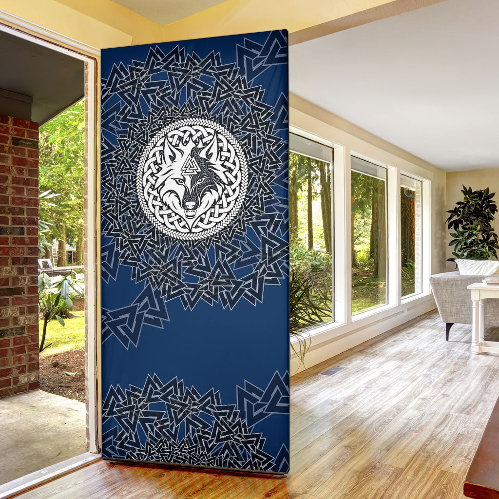 Viking Wolf and Valknut Door Cover Nordic Knotwork Rune Illustration