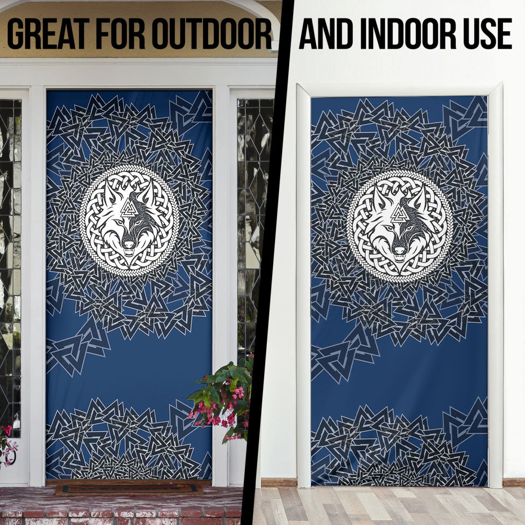 Viking Wolf and Valknut Door Cover Nordic Knotwork Rune Illustration