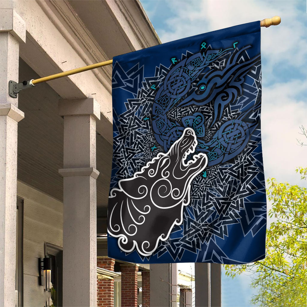 Viking Wolf and Valknut Garden Flag Nordic Knotwork Rune Illustration