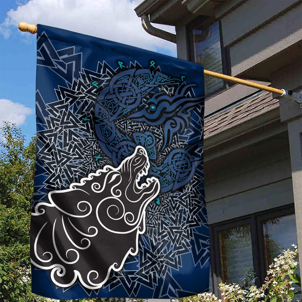 Viking Wolf and Valknut Garden Flag Nordic Knotwork Rune Illustration