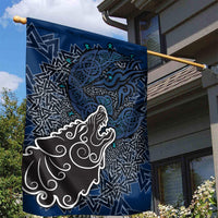 Viking Wolf and Valknut Garden Flag Nordic Knotwork Rune Illustration