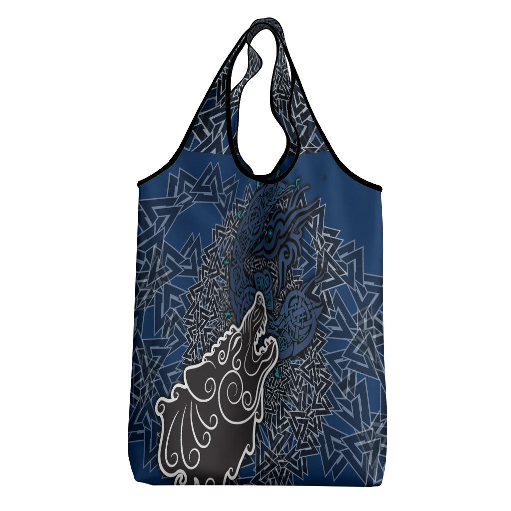Viking Wolf and Valknut Grocery Bag Nordic Knotwork Rune Illustration