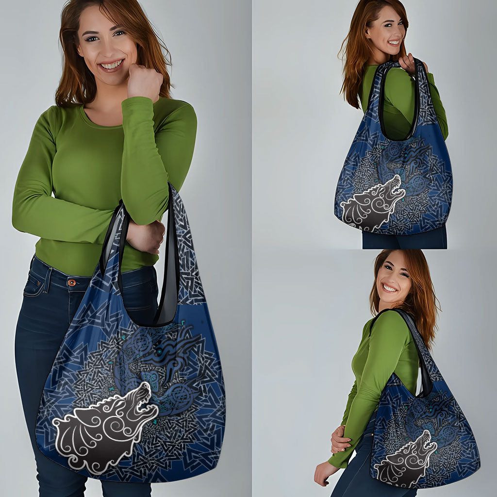 Viking Wolf and Valknut Grocery Bag Nordic Knotwork Rune Illustration