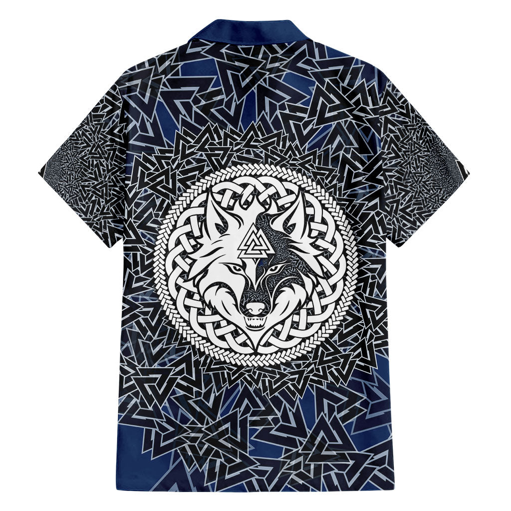 Viking Wolf and Valknut Hawaiian Shirt Nordic Knotwork Rune Illustration