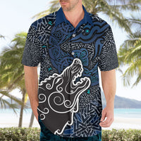 Viking Wolf and Valknut Hawaiian Shirt Nordic Knotwork Rune Illustration