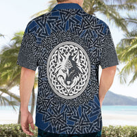 Viking Wolf and Valknut Hawaiian Shirt Nordic Knotwork Rune Illustration