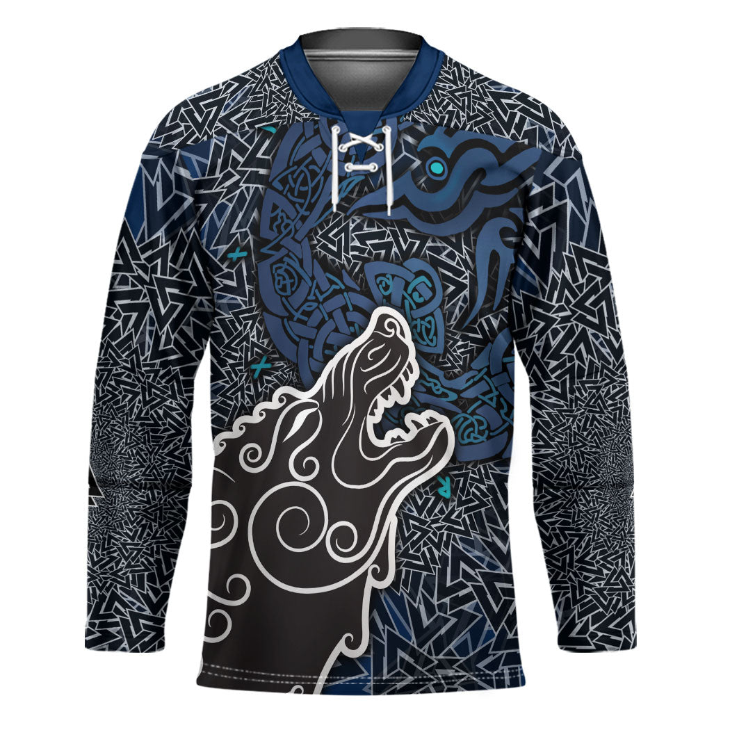 Viking Wolf and Valknut Hockey Jersey Nordic Knotwork Rune Illustration