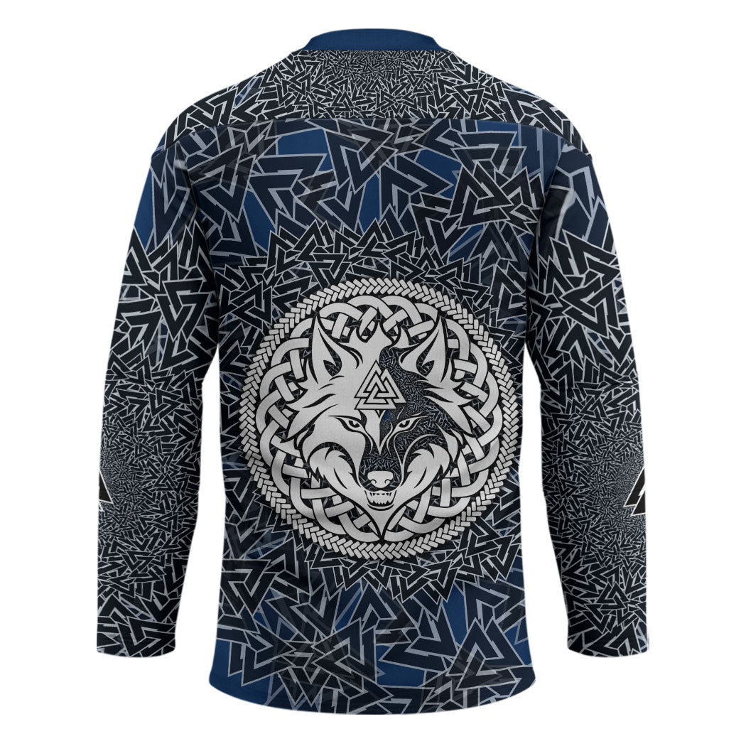 Viking Wolf and Valknut Hockey Jersey Nordic Knotwork Rune Illustration