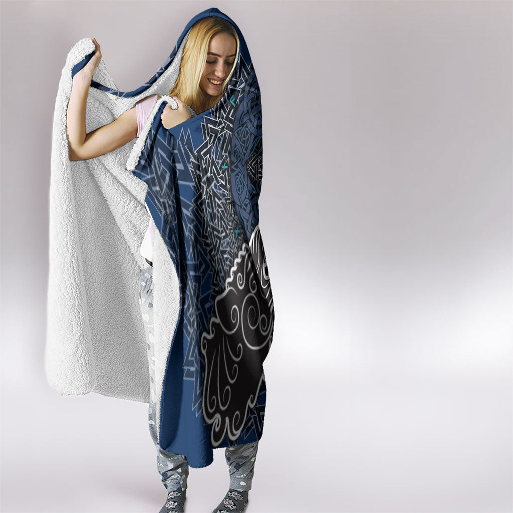 Viking Wolf and Valknut Hooded Blanket Nordic Knotwork Rune Illustration