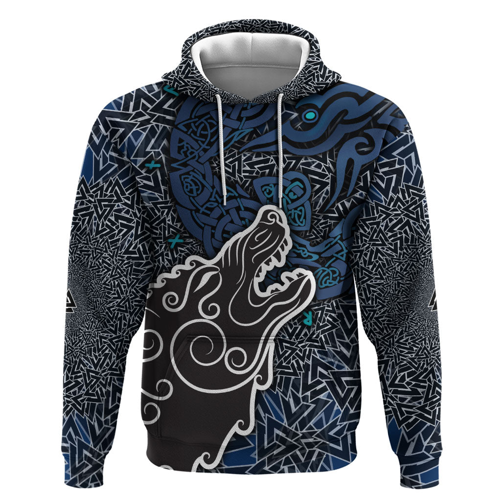 Viking Wolf and Valknut Hoodie Nordic Knotwork Rune Illustration