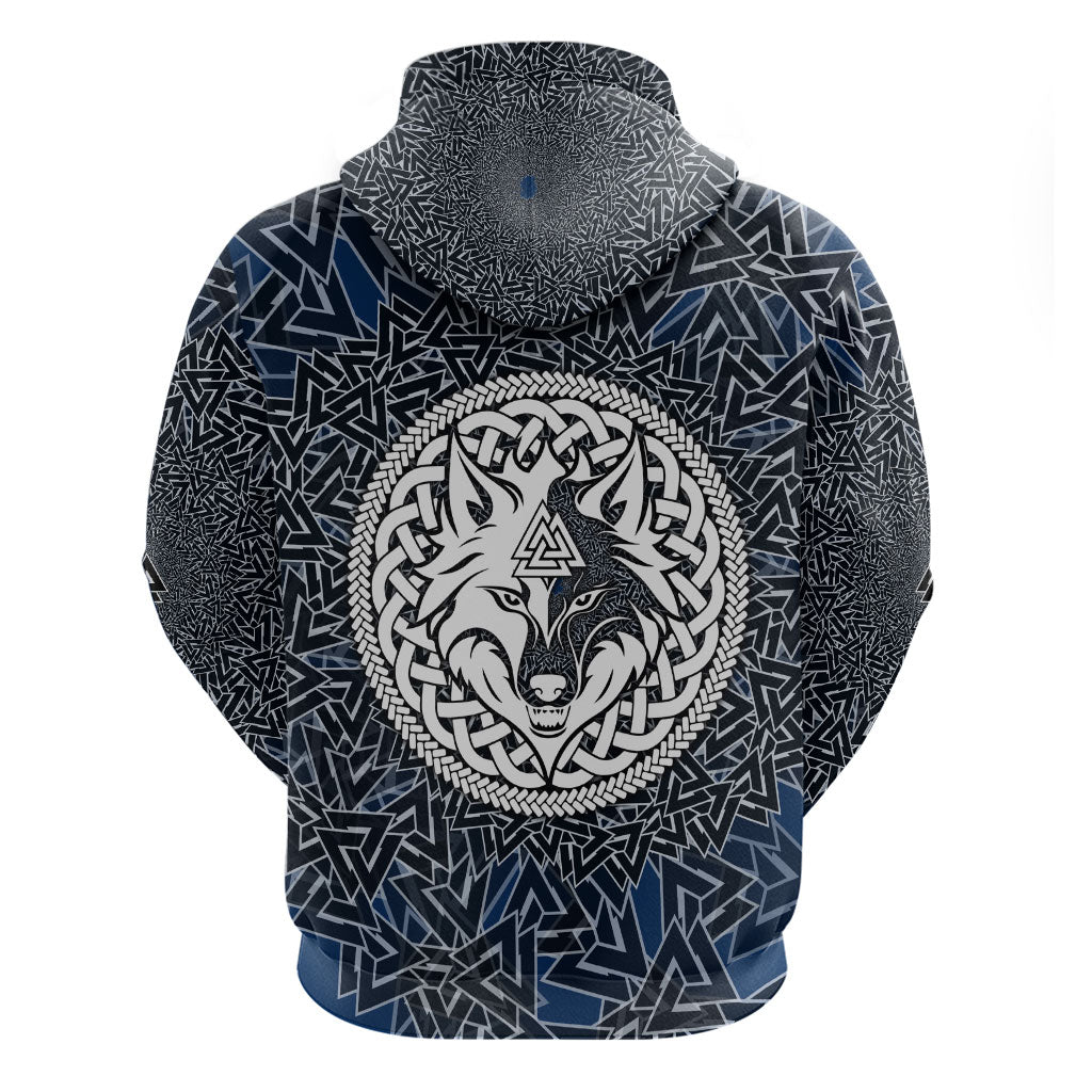 Viking Wolf and Valknut Hoodie Nordic Knotwork Rune Illustration