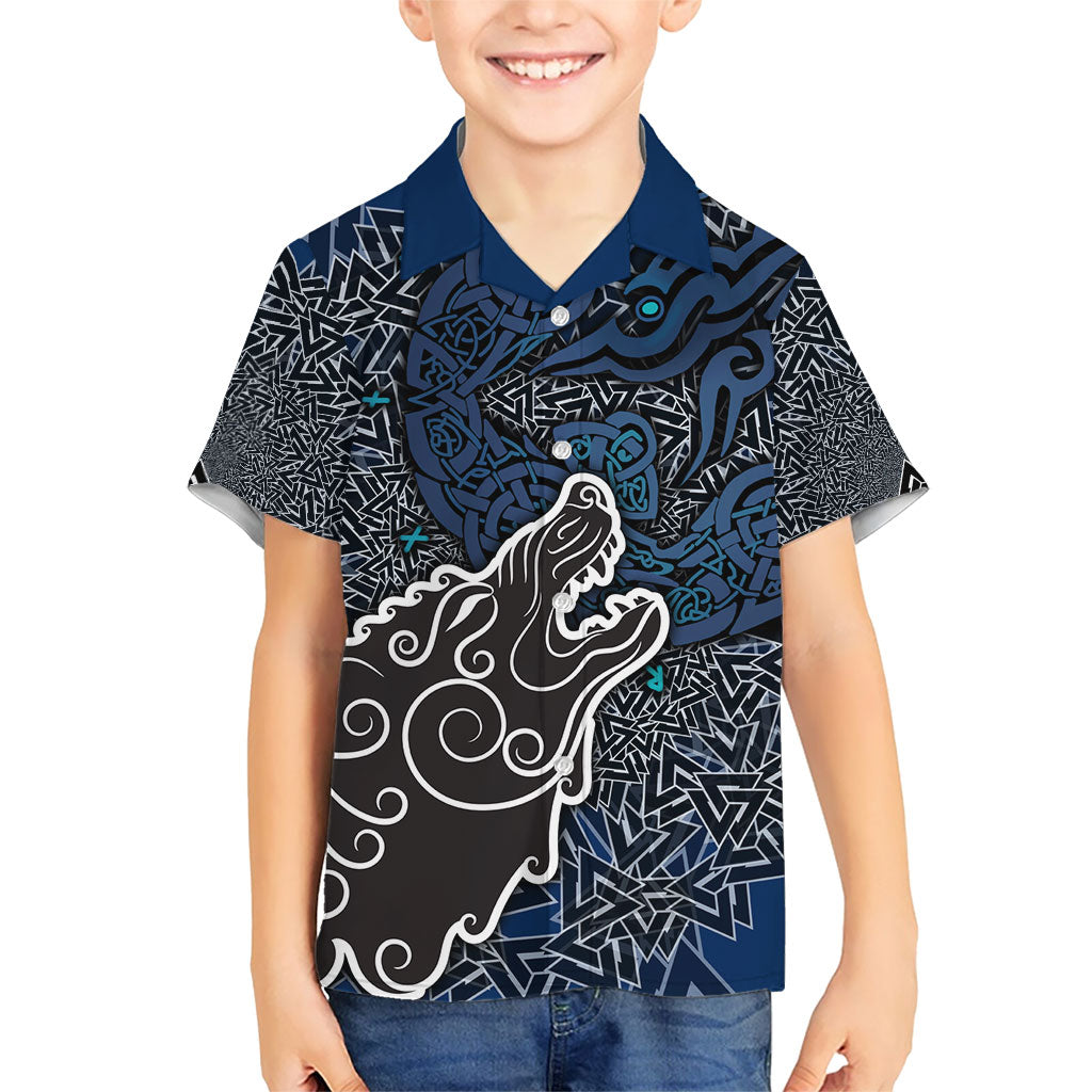 Viking Wolf and Valknut Kid Hawaiian Shirt Nordic Knotwork Rune Illustration