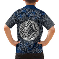 Viking Wolf and Valknut Kid Hawaiian Shirt Nordic Knotwork Rune Illustration