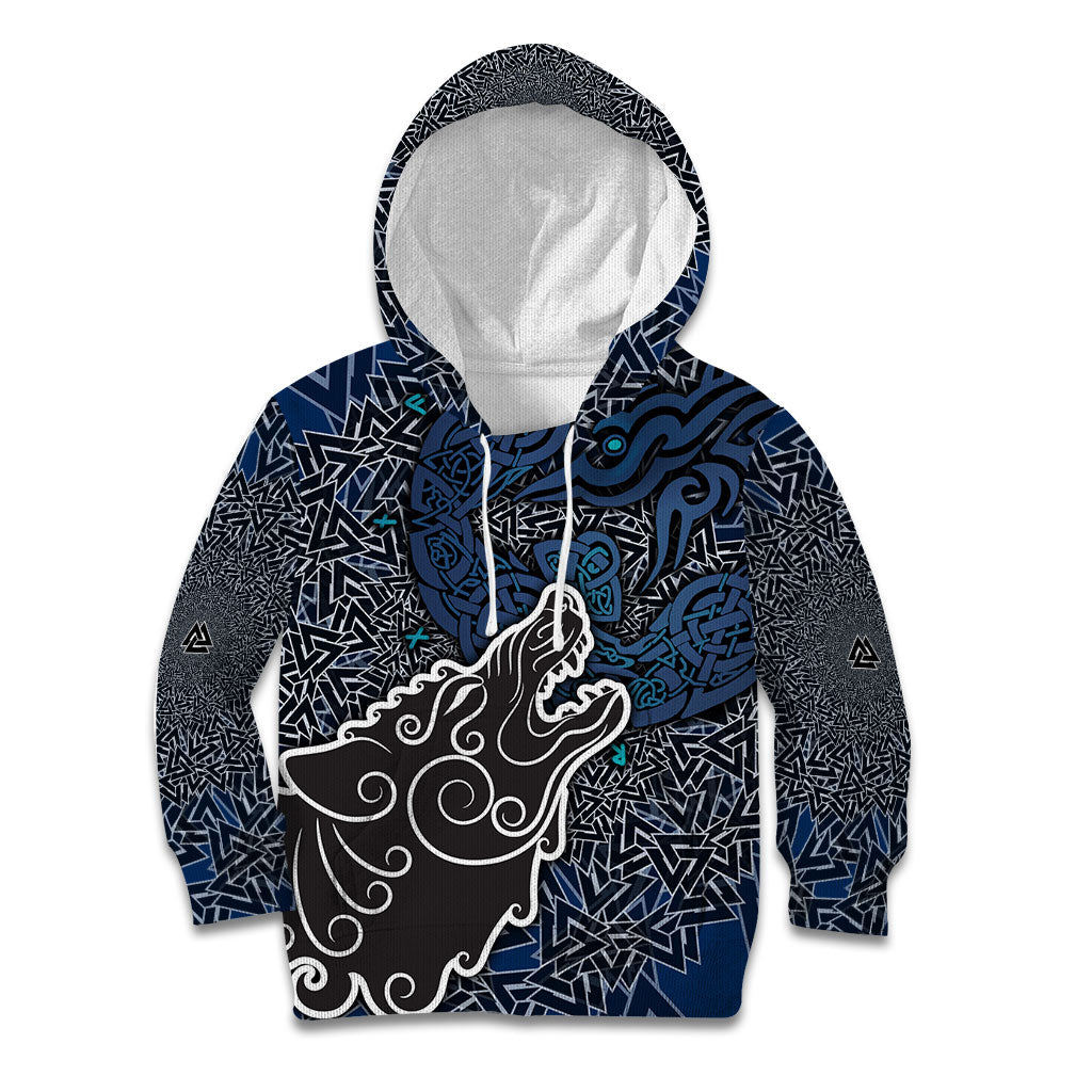 Viking Wolf and Valknut Kid Hoodie Nordic Knotwork Rune Illustration