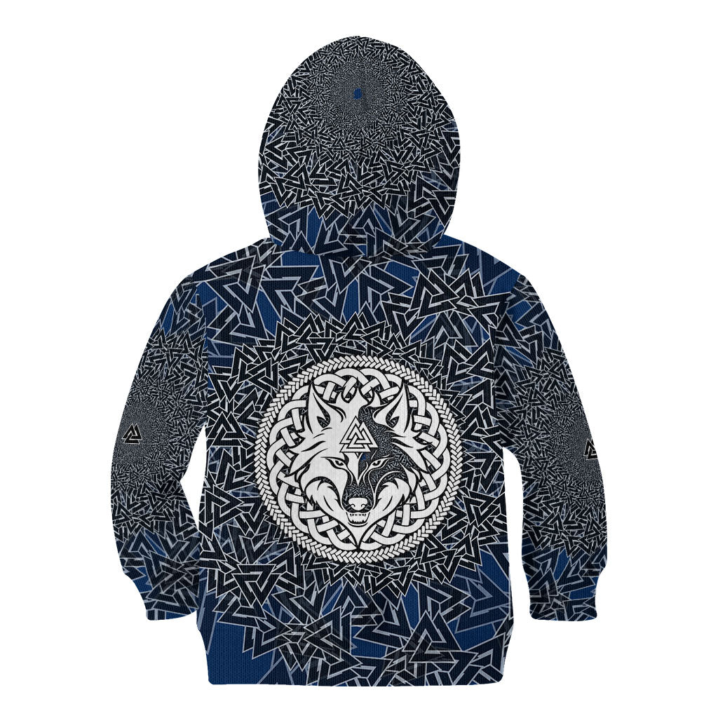 Viking Wolf and Valknut Kid Hoodie Nordic Knotwork Rune Illustration