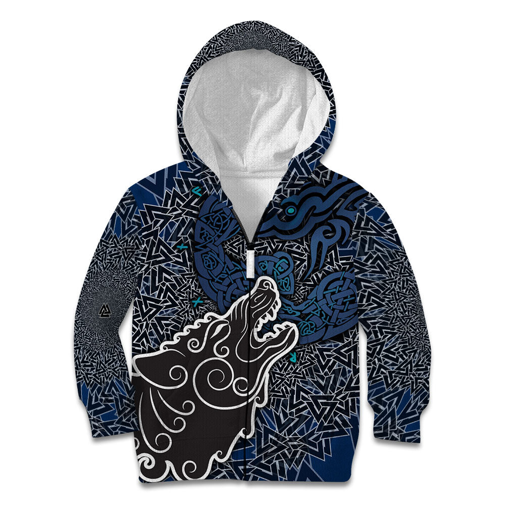 Viking Wolf and Valknut Kid Hoodie Nordic Knotwork Rune Illustration
