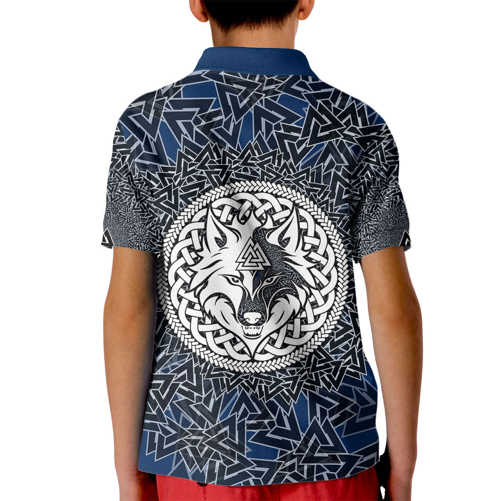 Viking Wolf and Valknut Kid Polo Shirt Nordic Knotwork Rune Illustration