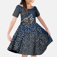 Viking Wolf and Valknut Kid Short Sleeve Dress Nordic Knotwork Rune Illustration
