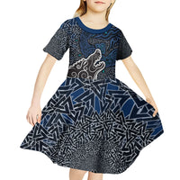 Viking Wolf and Valknut Kid Short Sleeve Dress Nordic Knotwork Rune Illustration