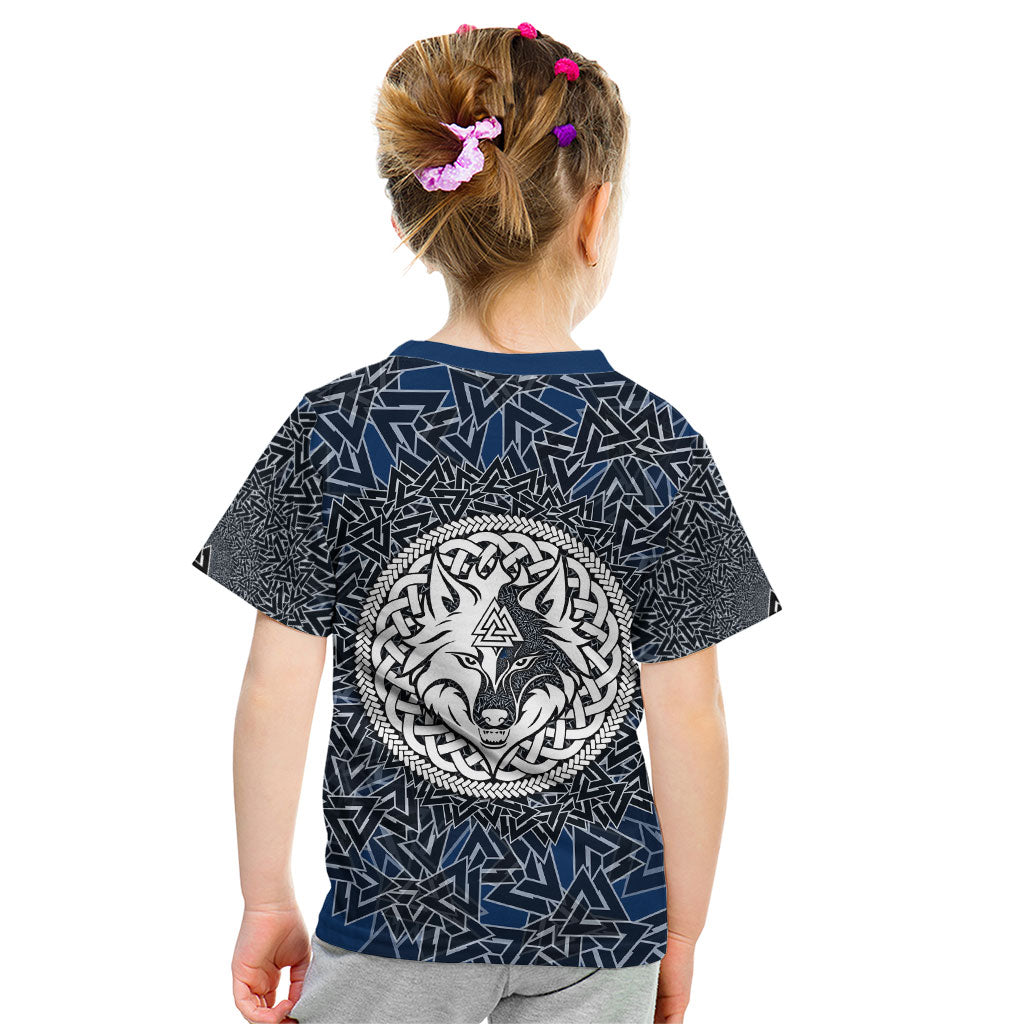 Viking Wolf and Valknut Kid T Shirt Nordic Knotwork Rune Illustration